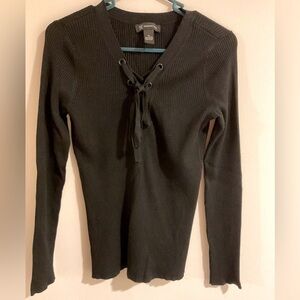 INC Black Ribbed Ribbon Sweater